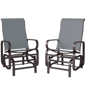 Gliding Lounger Chair Set of 2, Single Rockers with Lightweight Metal & Mesh Construction, Gray