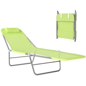Folding Chaise Lounge Pool Chairs, Outdoor Sun Tanning Chairs With Pillow, Reclining Back, Steel Frame & Breathable Mesh For Beach, Yard, Patio, Green