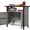 Outdoor Pool Towel Storage Cabinet Organizer, Pool Towel Holder with Shelf and Cabinet, Pool Valet with Weather-Resistant PE Rattan and Steel Frame,