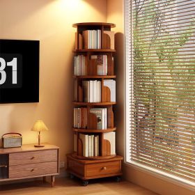 (UPGRADED) Rotating Bookshelf, 360 Display Corner Bookshelf for Small Space, 6 Tier Bookcase Storage Rack with Wheels, Wood Narrow Organizer for Bedr