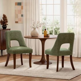 Dining Chair Set of 2,Upholstered Chenille Fabric Dining Chair Curved Solid Wood Legs, Elegant Tufted Club Dining Room Kitchen Room Dining Chair,Gree
