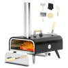 12-inch Automatic Rotating Pizza Oven with Built-in Thermometer-Portable Wood-Fired Pizza Oven, Outdoor Kitchen Authentic Stone-Baked Pizza, Independ