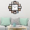 2 In 1 Wall Clock Photo Frame with Quartz Movement, 12 Photo Openings High Transparent Protective Cover ABS Material Back Hook Wall Mount for Living