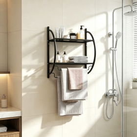 Wall Mounted 2-Tier Bathroom Towel Rack with 2 Towel Bars for Bathroom Storage Organizer Chrome Finish