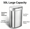 50L Brushed Silver Stainless Steel Automatic Sensor Trash Can, Touchless Motion Activated Garbage Bin with Auto Close Sealed Lid, Large Capacity Wast