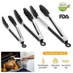 3Pcs Kitchen Tongs Stainless Steel Locking Food Tongs with Silicon Tips BPA Free Non-Stick BBQ Cooking Grilling Locking Food Tongs High Heat Resistan