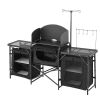 Camping Kitchen Table, Outdoor Camp Cooking Table, Aluminum Portable Cook Station with 3 Storage Cupboard, Carrying Bag, Detachable Windscreen, Quick