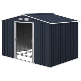 9' x 6' Outdoor Storage Shed, Garden Tool Metal Shed with Foundation Kit, Dark Gray