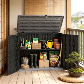 Horizontal Resin Storage Shed 20 Cu.Ft with Adjustable Shelf Outdoor Garden Equipment Organizer
