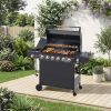 6 Burner BBQ Propane Gas Grill with Side Burner 72000 BTU Output Stainless Steel Barbecue Grill with Cast Iron Grates and Side Tables for Outdoor Coo
