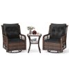 3 Pieces Patio Furniture Set PE Wicker Swivel Glider Chairs with 2-Tier Side Table and Cushions