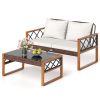 2 Pieces Patio PE Wicker Furniture Set Outside Conversation Set for Porch