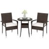 3-Piece Patio Furniture Set PE Rattan Wicker Chairs with Tempered Glass Top Table