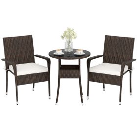3-Piece Patio Furniture Set PE Rattan Wicker Chairs with Tempered Glass Top Table