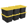 27 Gallon Durable Plastic Storage Tote with Snap-On Lid, Black and Yellow, 6 Pack