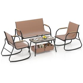 4 Pieces Patio Furniture Set with Rocking Bistro Chairs and Breathable Mesh Fabric
