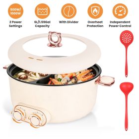 6 Liter Dual-Flavor Electric Shabu Shabu Hot Pot for 3-6 Guests, Non-Stick Coating Stainless Steel Hot Pot with Transparent Steam Vent Lid, Cool Wide