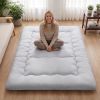 Japanese Floor Futon Mattress Toppers, Foldable Tatami Mat, Thick Sleeping Mattress Pad with Storage Bag & Dust Cover, Gray, Full