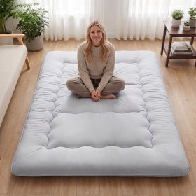 Japanese Floor Futon Mattress Toppers, Foldable Tatami Mat, Thick Sleeping Mattress Pad with Storage Bag & Dust Cover, Gray, Full