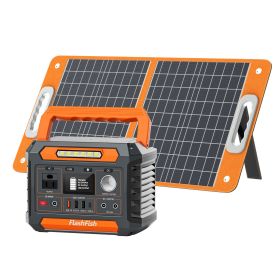 Flashfish P66A 200W Solar Generator &Foldable Solar Panel, Portable Power Station Battery Pack with AC/USB/DC Output, 144.3Wh with Multiple Adapters