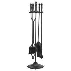Fireplace Tool Set, 5 PCS Fire Tool Set and Holder with Five-Prong Stand, Tongs, Ash Shovel, Brush, Fire Place Poker