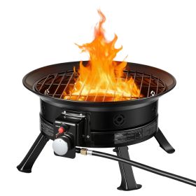 Propane Fire Pit 19-Inch, 53,000 BTU Portable Gas Fire Pit, with Grill Grate & Lava Rocks, Adjustable Flame, Folding Legs,Smokeless Outdoor Firebowl