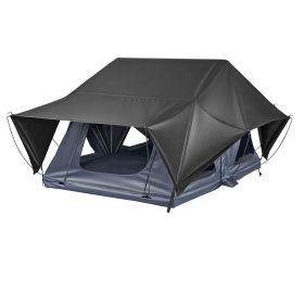 Rooftop Tent, 2-3 Person Foldable Aluminum Roof Top Tent with Tri-Color LED Light, Thick Mattress & 10 Windows, Waterproof Windproof Overland Camping