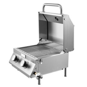 Tabletop Gas Grill, 2-Burner Stainless Steel Portable Propane Grill, with Built-in Thermometer, Travel Locks, Weatherproof Lid, 15,000 BTU Total, for