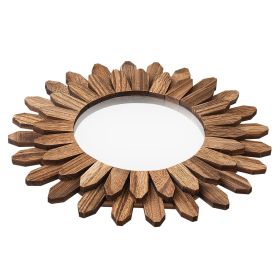 Wall Mirror Decorative, 12-inch Rustic Wood Wall Decor Mirror, Boho Sunburst Aesthetic Mirrors for Bedroom Living Room Bathroom Entryway - Warming Gi