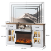 58 Inch Black Gold Oak Fireplace TV Stand with 25 Inch Insert, 2 Doors 2 Drawers & Glass Shelves, Media Console 147.4 x 45 x 80 cm