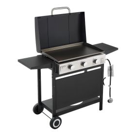 Gas Griddle, 3-Burner Flat Top Grill, Propane Griddle with Wheels, Lid, 3 x 11000 BTU Outdoor Flat Top Grills for Pan-Frying, Grilling, Stir-Frying,