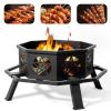Same Code0784960335" Octagonal Sheet Assembled Fire Pit, Black Heavy Duty Wrought Iron Wood Fire Pit with Foot Rest Pedals, Pentagram Ventilation Des