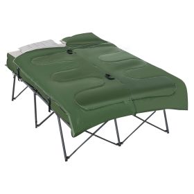 Outsunny 2-Person Folding Camping Cot Portable Outdoor Bed Set with Sleeping Bag, Inflatable Air Mattress, Comfort Pillows and Carry Bag, Soft and Co