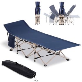 Outsunny Folding Camping Cot for Adults with Carry Bag, Side Pocket, Outdoor Portable Sleeping Bed for Travel, Camp, Vacation, 330 lbs. Capacity, Blu