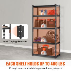 Storage Shelving Unit, 5-Tier Adjustable, 2000 lbs Capacity, Heavy Duty Garage Shelves Metal Organizer Utility Rack, Black, 30" L x 12" W x 60" H for