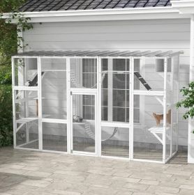 Catio Playground Cat Window Box Outside Enclosure, Wooden Outdoor Cat House with Weather Protection Roof for Multiple Kitties, Cat Shelter Kitten Pla