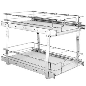 2 Tier 14"Wx21"Dx15"H Pull Out Cabinet Organizer, Heavy Duty Slide Out Pantry Shelves, Steel Roll Out Drawers, Sliding Drawer Storage for Home, 15.5"