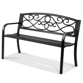 Outdoor Bench, 50 inches Metal Garden Bench for Outdoors, 550 lbs Load Capacity Bench, Outdoor Garden Park Bench with Backrest and Armrests, Patio Be