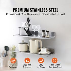 8.6" x 30" Stainless Steel Shelf, Wall Mounted Floating Shelving with Backsplash, 44 lbs Load Capacity Commercial Shelves, Heavy Duty Storage Rack fo