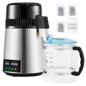1.1 Gal Water Distiller, 0.3 Gal/H, 750W Distilled Water Maker Machine 0-99H Timing Set Temp Display, 304 Stainless Steel Countertop Distiller Glass