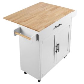 Kitchen Island Cart with Solid Wood Top, 35.4" Width Mobile Carts with Storage Cabinet, Rolling Kitchen Table with Spice Rack, Towel Rack, Drop Leaf