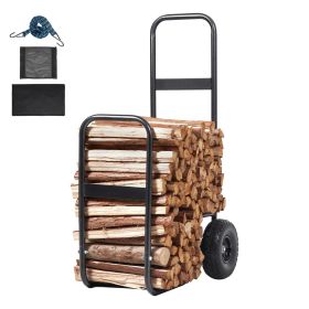 Firewood Log Cart, 250 lbs Capacity, Outdoor and Indoor Wood Rack Storage Mover with PU Wheels & Waterproof Cloth, Heavy Duty Steel Dolly Hauler