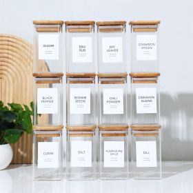 Empty Spice Jars with Label Pack (12x Bamboo Lid Glass Jar). Small 8oz Spice Storage Bottles with 72 Printed Spice Stickers and 20 Writable Pantry La