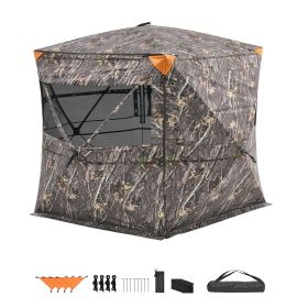Hunting Blind, 4-5 Person See Through Ground Blinds with Carrying Bag, 360 Degree Portable Camouflage Tent, Durable Concealed Shelter with Silent Zip