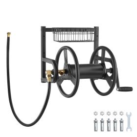 Wall Mounted Garden Hose Reel, Holds 125 ft 5/8-inch Hose, Heavy-Duty Water Hose Winder, Space-Saving Design, Outdoor Manual Reel with Brass Fitting