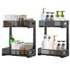 2Pcs Under Sink Organizer 2 Tier Pull Out Cabinet Baskets Storage Shelf Sliding Storage Drawers Rack with 5 Adjustable Height Mesh Baskets for Home K