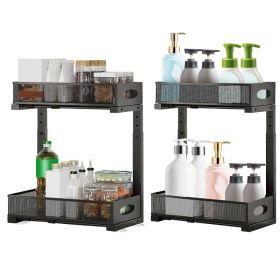 2Pcs Under Sink Organizer 2 Tier Pull Out Cabinet Baskets Storage Shelf Sliding Storage Drawers Rack with 5 Adjustable Height Mesh Baskets for Home K