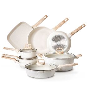 19 Piece Pots and Pans Set Nonstick, Granite Cookware Set, Induction Cookwares, Kitchen RV Cooking Sets with Frying, Sauce, Saute, Tempered Glass Lid