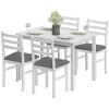5-Piece Small Kitchen Table Set for 4, Farmhouse Dining Table Set with Upholstered Chairs and Rubber Wood Legs, White