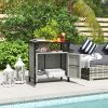 Outdoor Pool Towel Storage Cabinet Organizer, Pool Towel Holder with Shelf and Cabinet, Pool Valet with Weather-Resistant PE Rattan and Steel Frame,